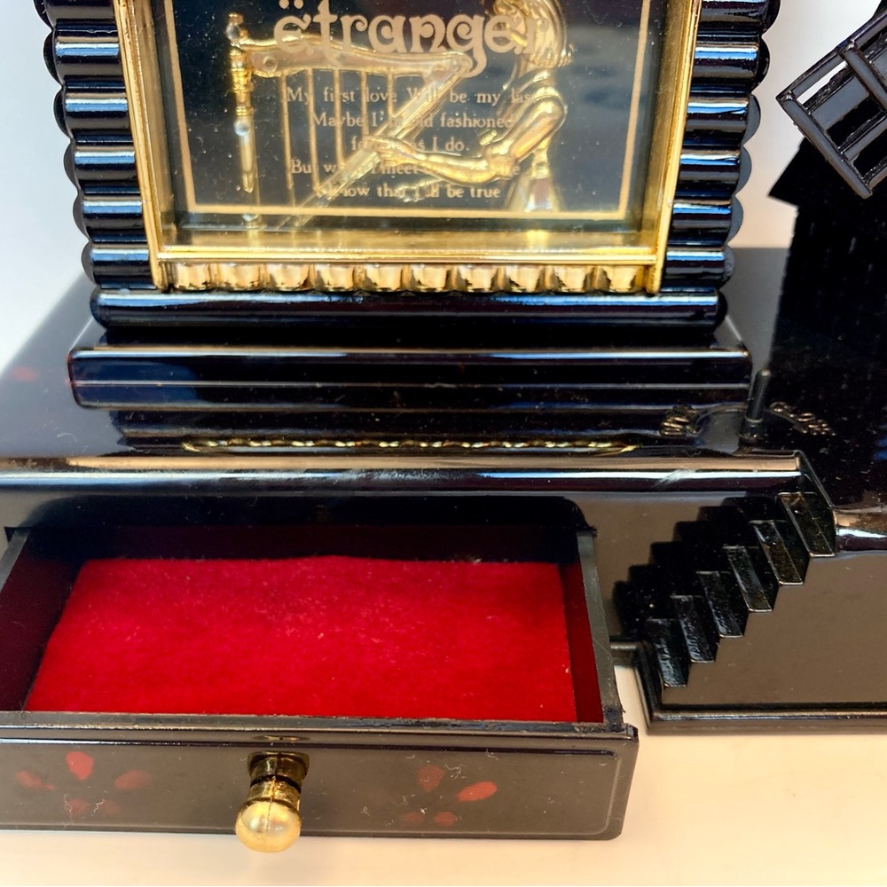 Black and Gold Windmill Music Box Clock - Unique Funky Goth - Picture 3 of 8